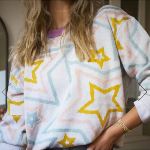 SPLENDID Ziggy Star white pink blue purple knit long sleeve pullover sweater - Picture 5 of 9